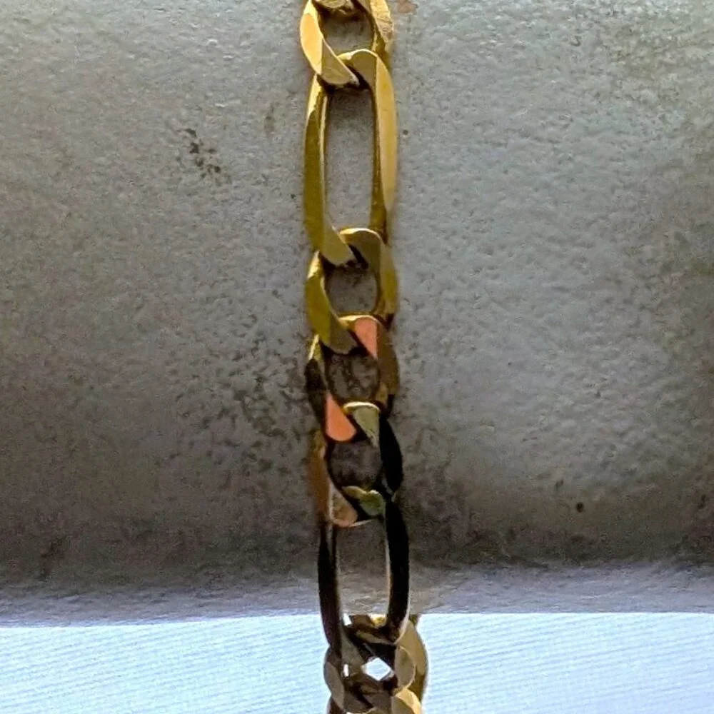Vintage Italy Designer Unisex Solid 14K Yellow Gold Figaro Link Chain Bracelet